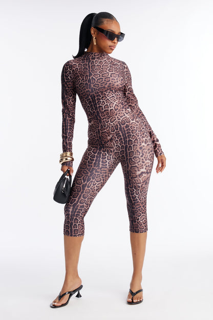 Elise Leopard Capri Pant Set - Brown/combo