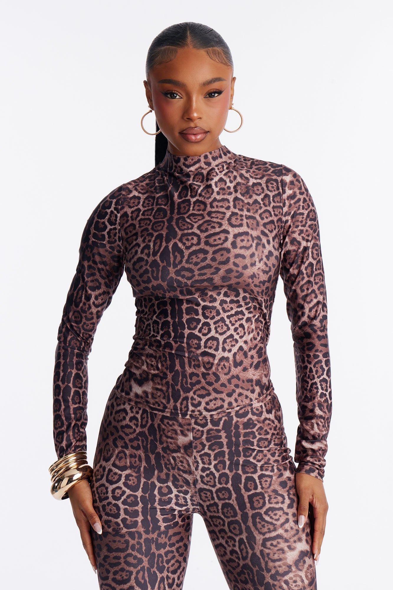 Elise Leopard Capri Pant Set - Brown/combo