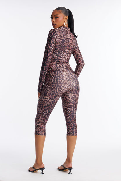 Elise Leopard Capri Pant Set - Brown/combo