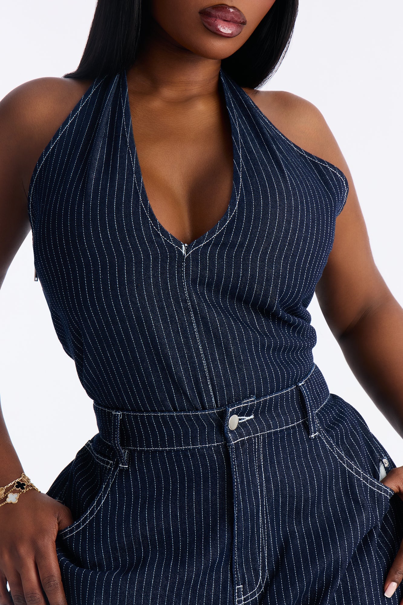 Fine Lines Pinstripe Pant Set - Dark Wash