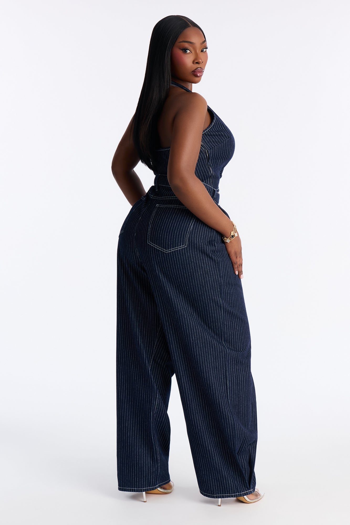 Fine Lines Pinstripe Pant Set - Dark Wash