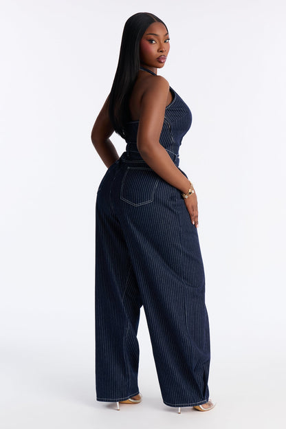 Fine Lines Pinstripe Pant Set - Dark Wash