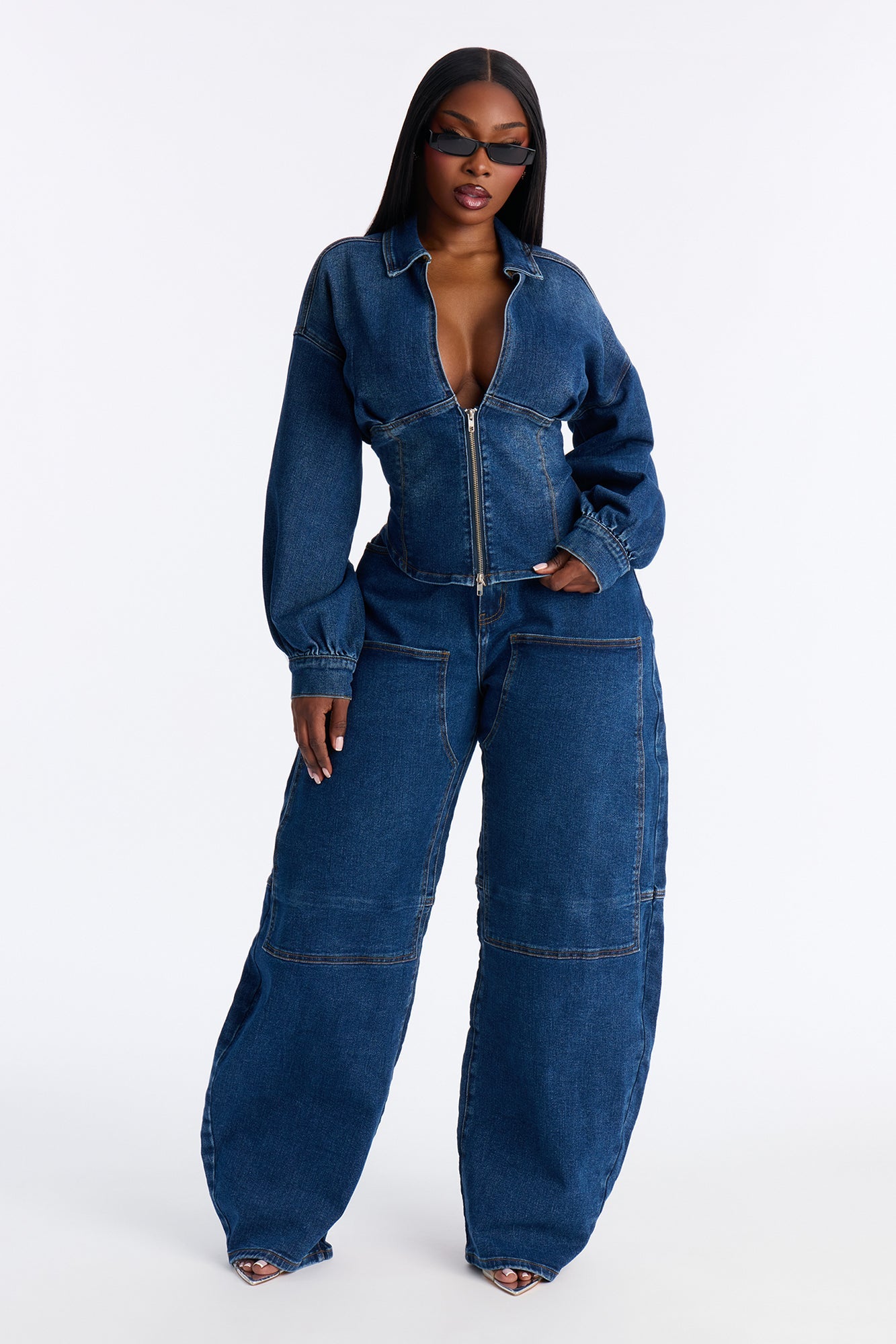 My Way Denim Barrel Pant Set - Dark Wash