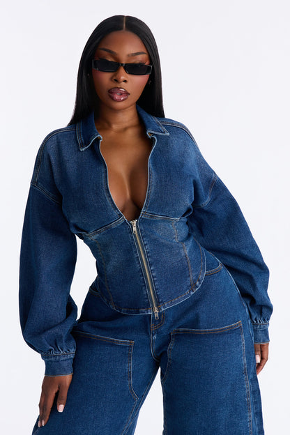 My Way Denim Barrel Pant Set - Dark Wash