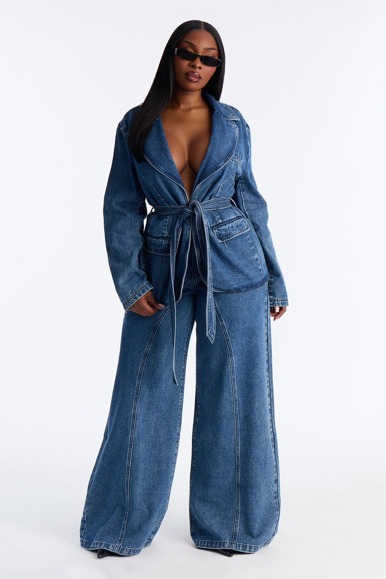 Kenzie Denim Flare Pant Set - Medium Wash