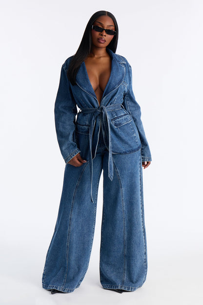 Kenzie Denim Flare Pant Set - Medium Wash