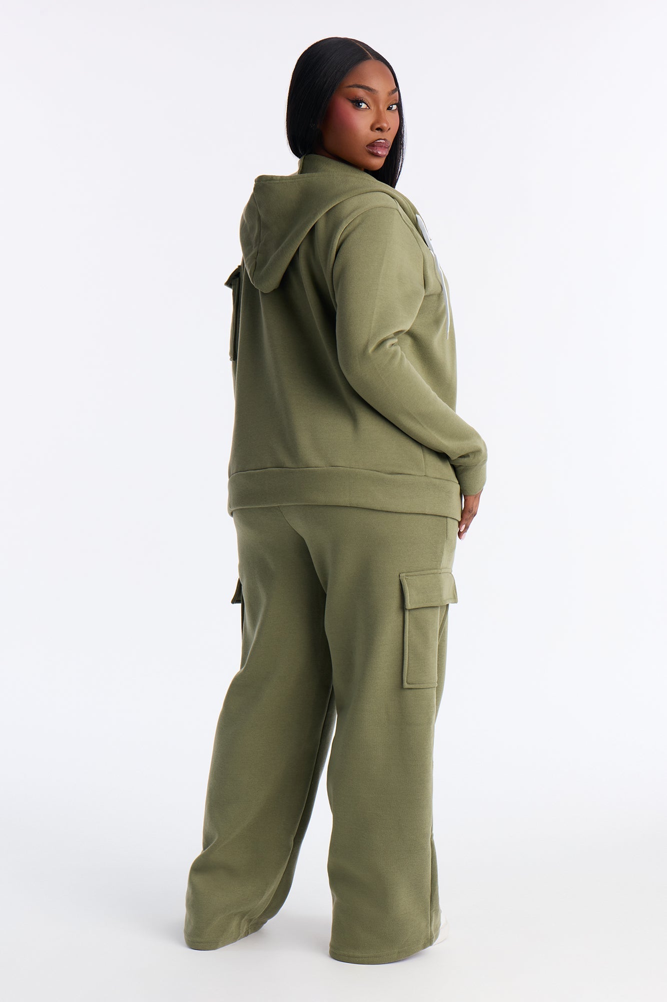 On The Run Cargo Fleece Pant Set - Olive