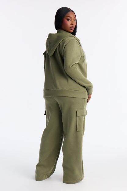 On The Run Cargo Fleece Pant Set - Olive
