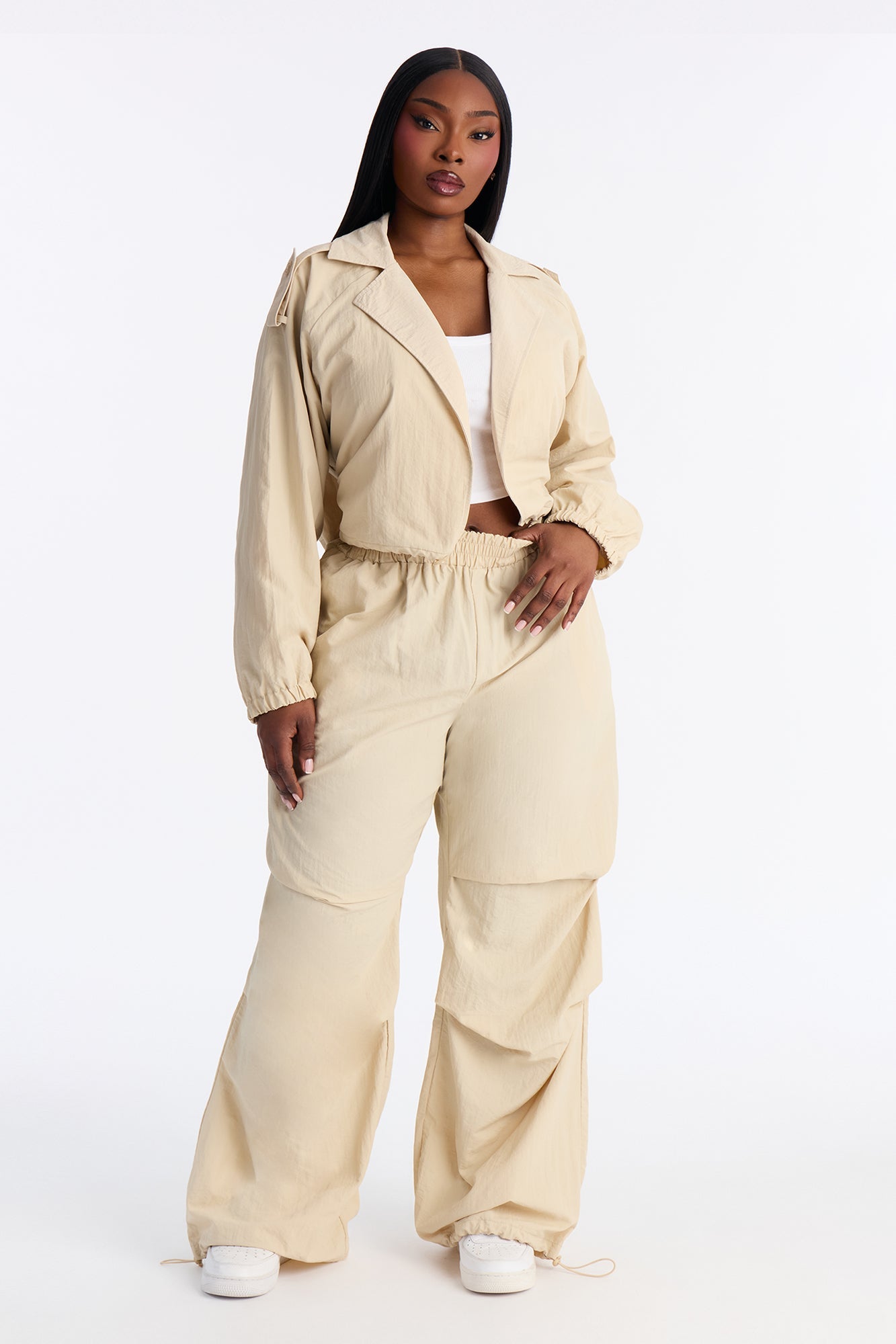 Janet Windbreaker Jogger Set - Stone