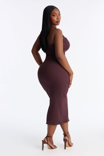 Mallory Halter Snatched Midi Dress - Chocolate