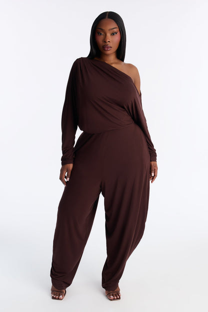Bria Barrel Wide Leg Jumpsuit - Chocolate