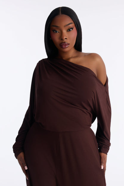 Bria Barrel Wide Leg Jumpsuit - Chocolate