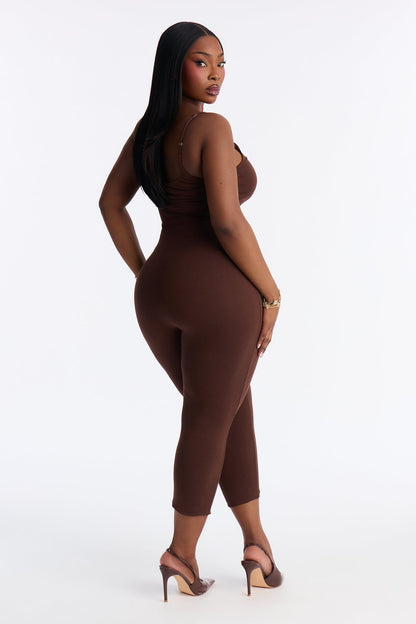 Kaya Double Lined Jersey Capri Catsuit - Chocolate