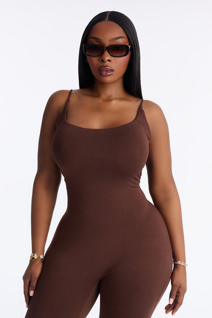 Kaya Double Lined Jersey Capri Catsuit - Chocolate