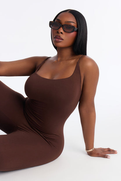 Kaya Double Lined Jersey Capri Catsuit - Chocolate