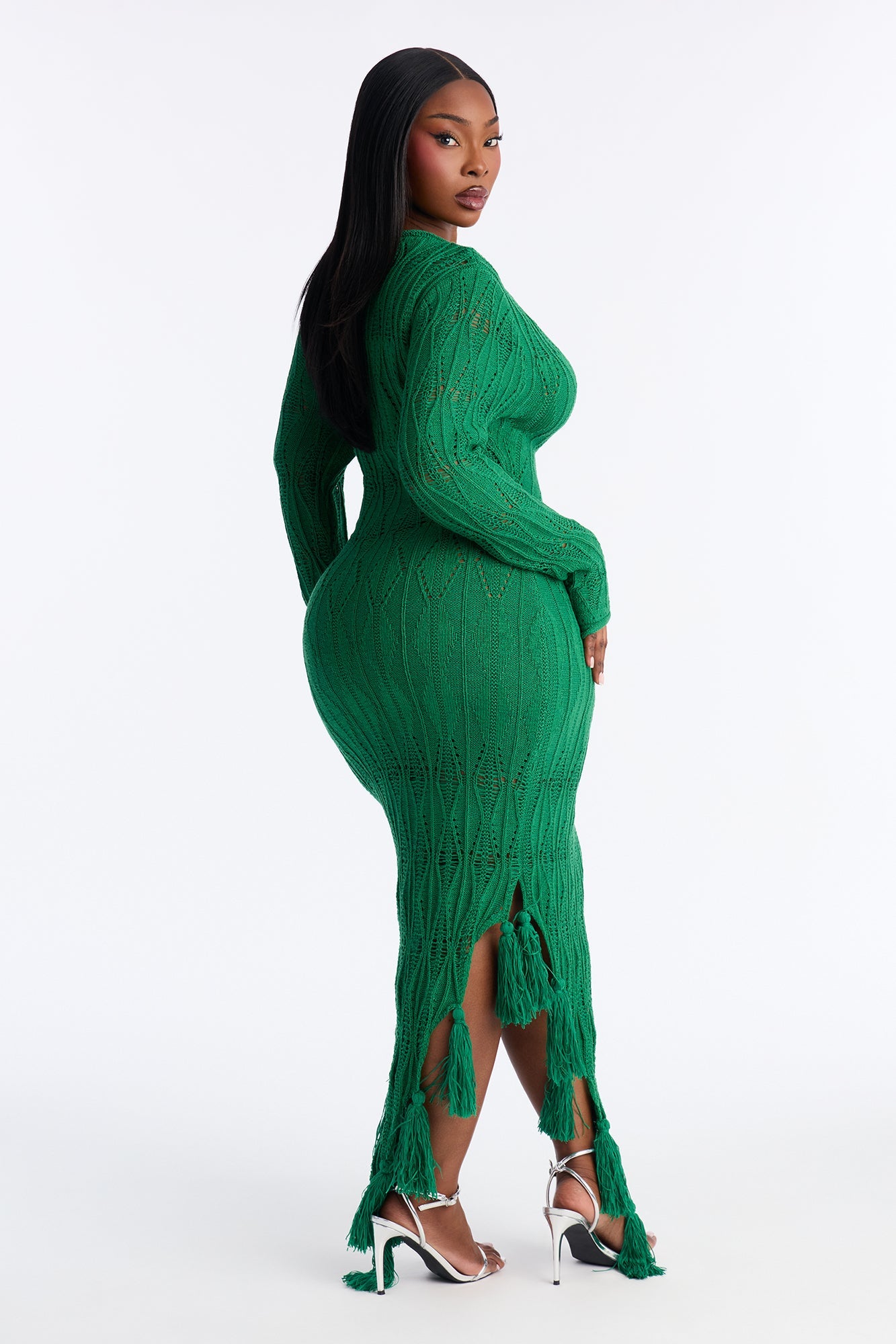 Feyre Fringe Trim Sweater Maxi Dress - Kelly Green