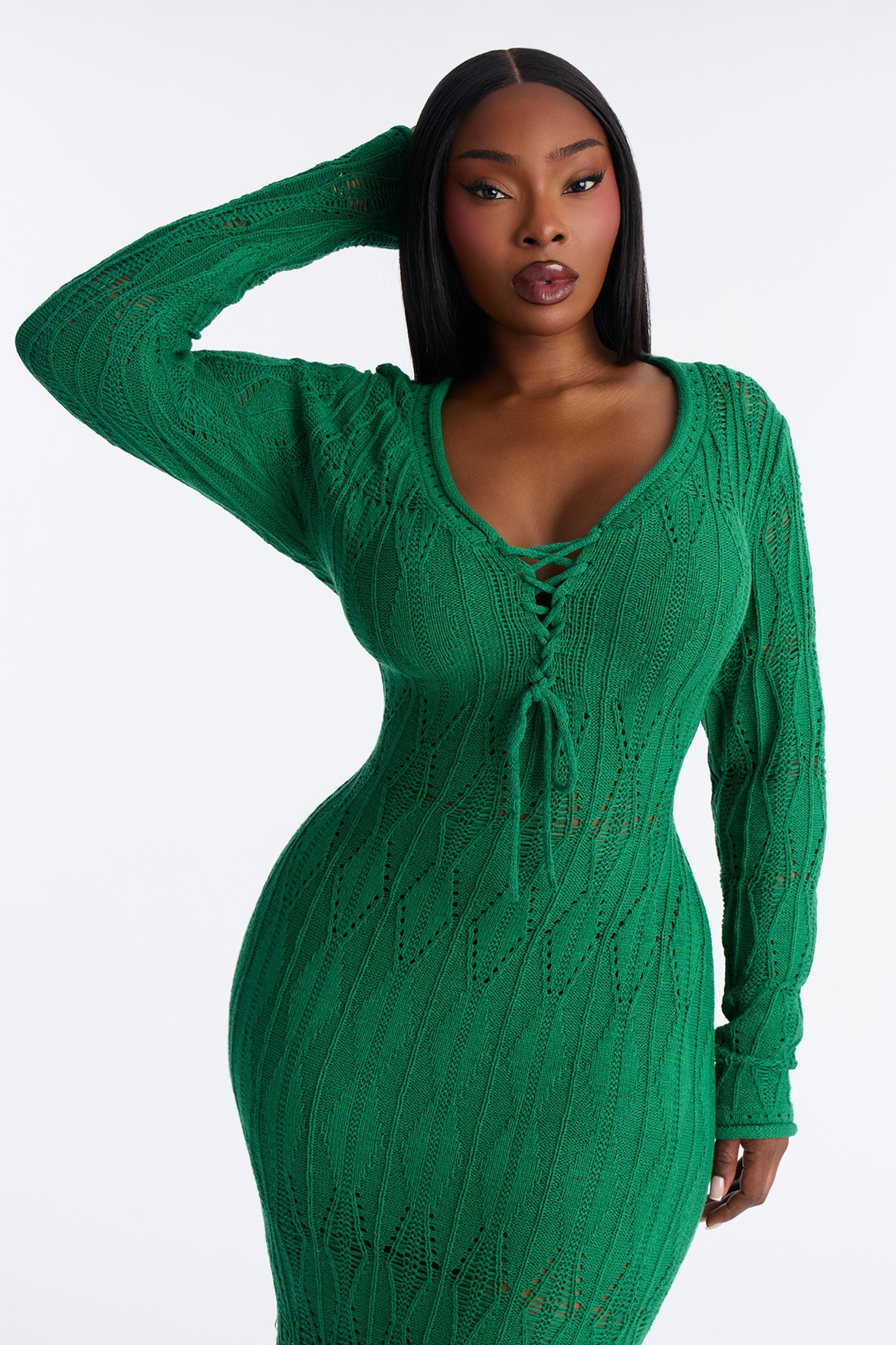 Feyre Fringe Trim Sweater Maxi Dress - Kelly Green