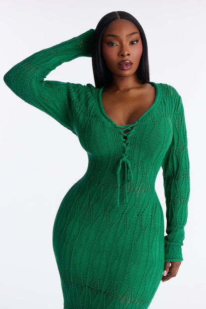 Feyre Fringe Trim Sweater Maxi Dress - Kelly Green