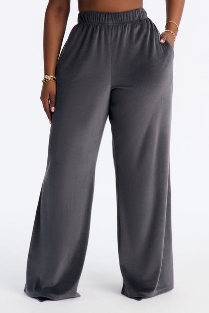 Vicky Ribbed Wide Leg Pants - Charcoal