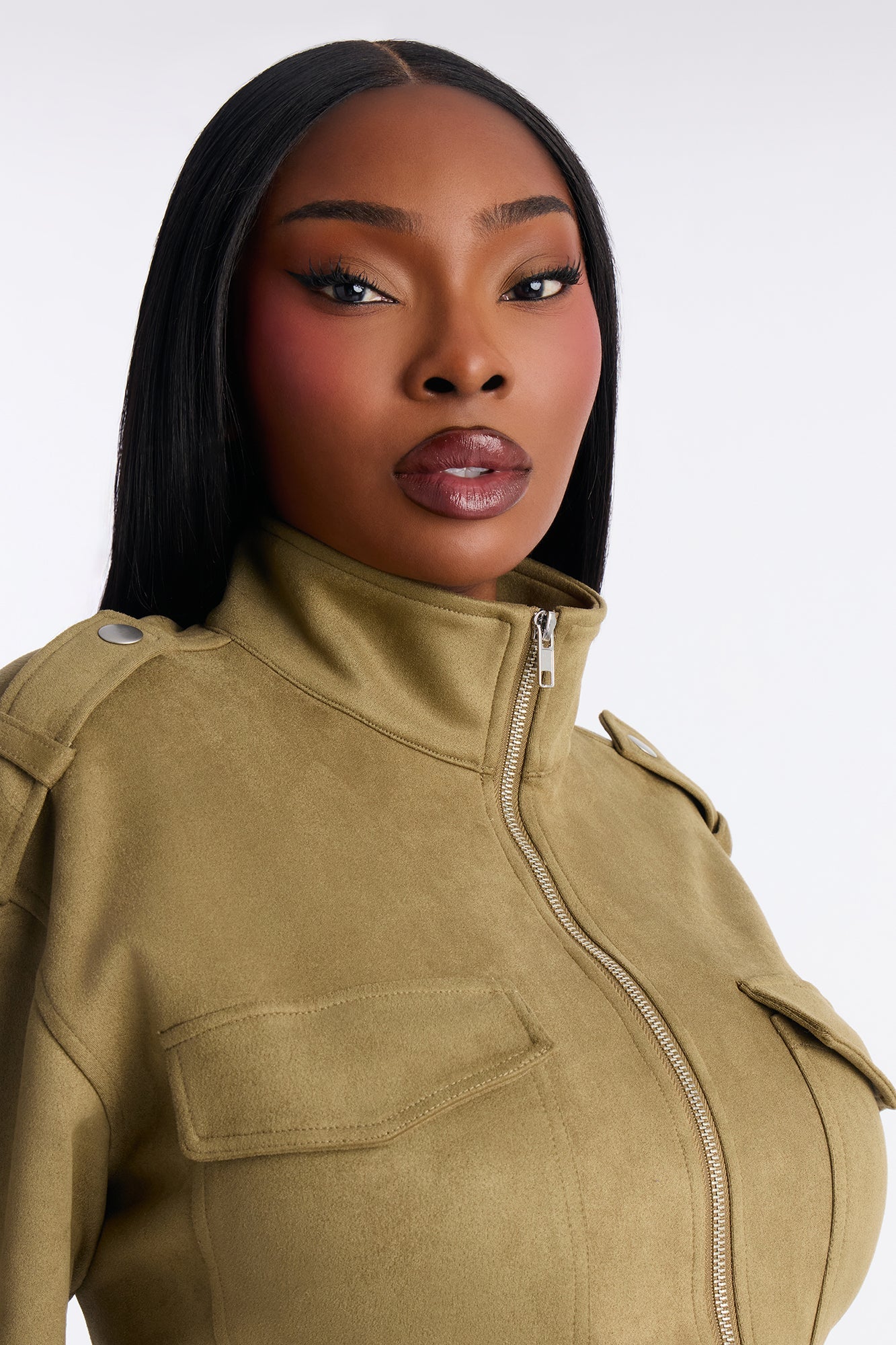 Sofia Suede Long Sleeve Cargo Jogger Jumpsuit - Olive