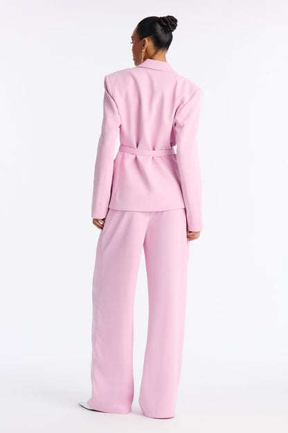 No Promises Belted Blazer Pant Set - Mauve