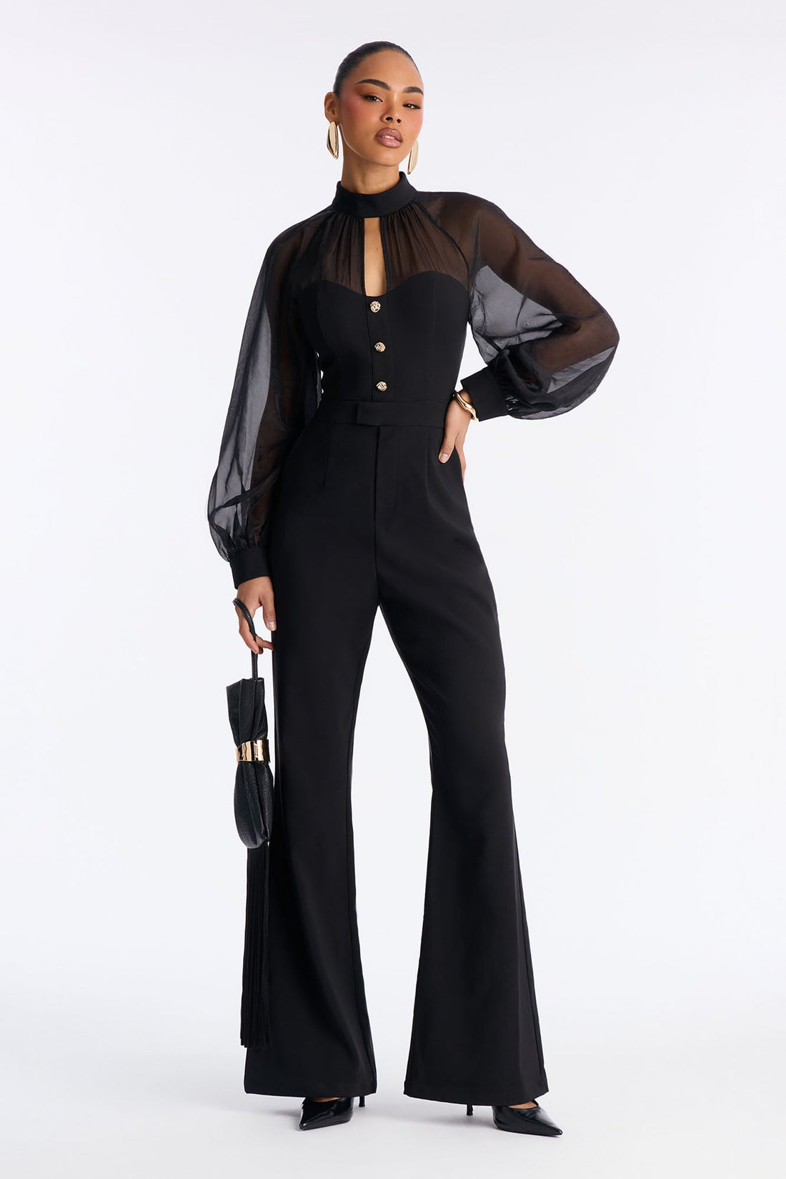 Mailie Mock Neck Flare Leg Jumpsuit - Black