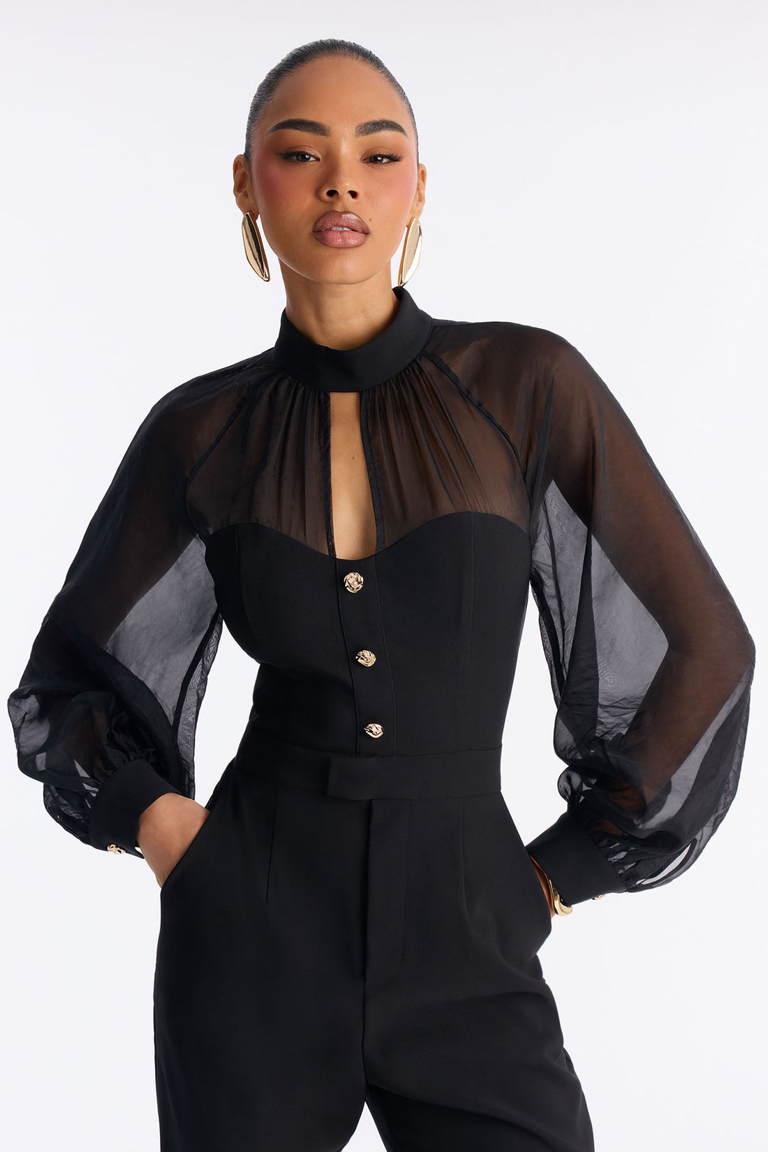 Mailie Mock Neck Flare Leg Jumpsuit - Black