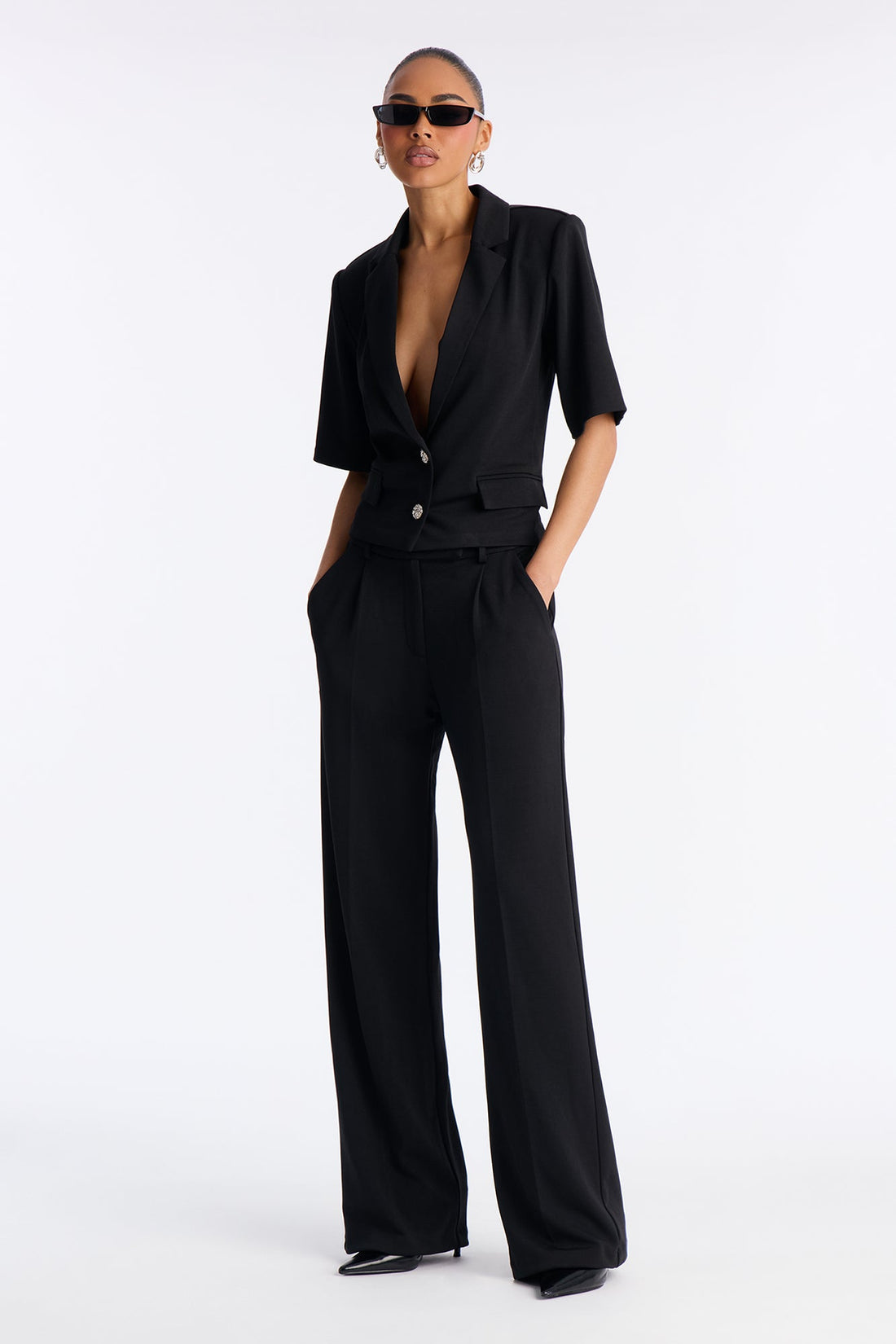 Kate Short Sleeve Blazer Pant Set - Black