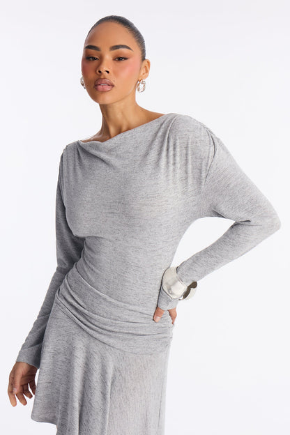 Nylah Asymmetrical Sweater Mini Dress - Grey