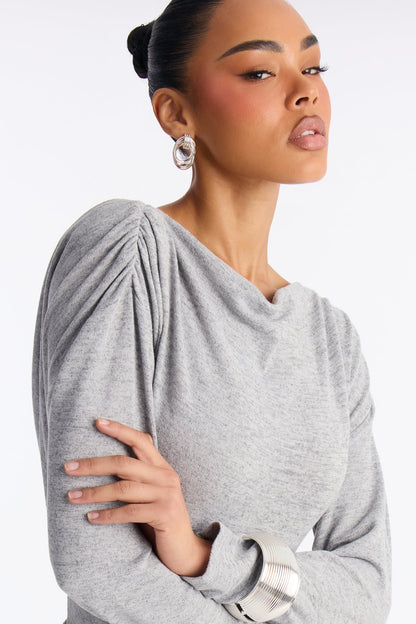 Nylah Asymmetrical Sweater Mini Dress - Grey