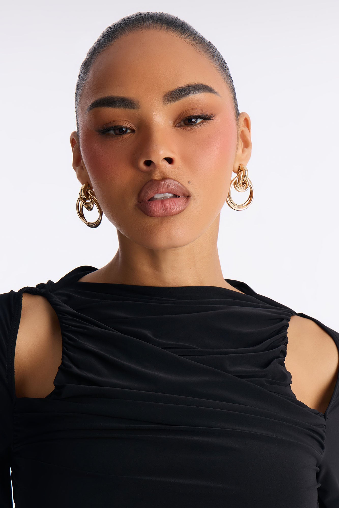 Carlita Ruched High Neck Maxi Skirt Set - Black