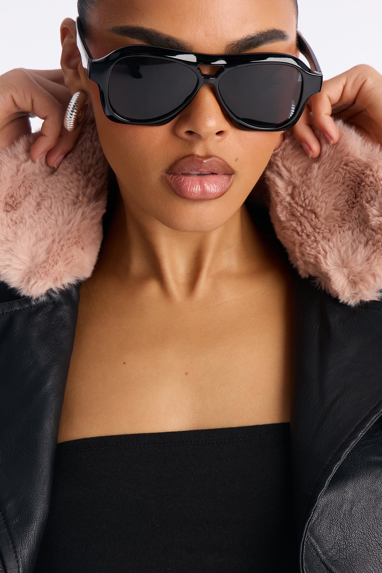 Karissa Faux Leather Fur Collar Moto Jacket - Black