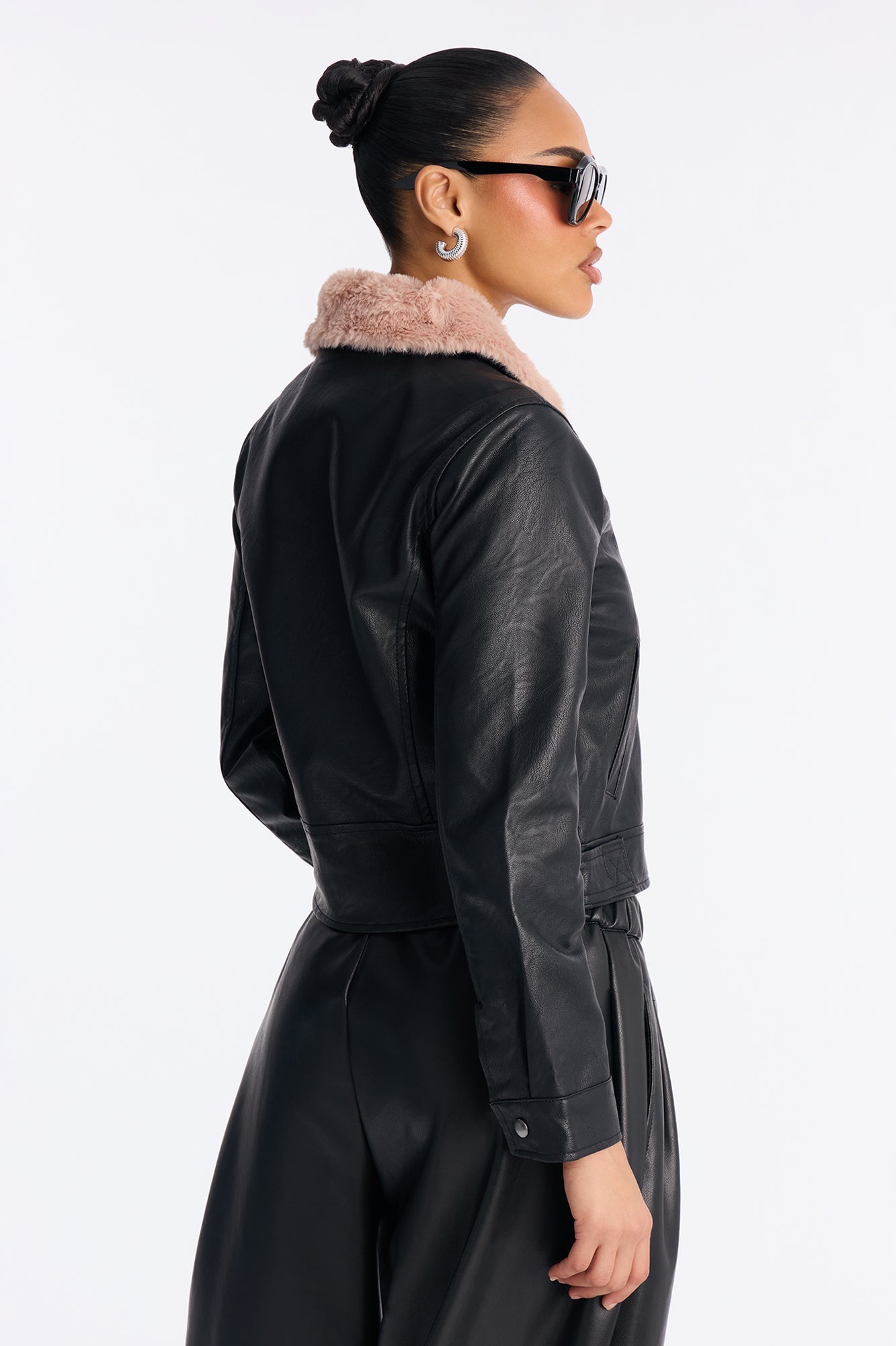 Karissa Faux Leather Fur Collar Moto Jacket - Black