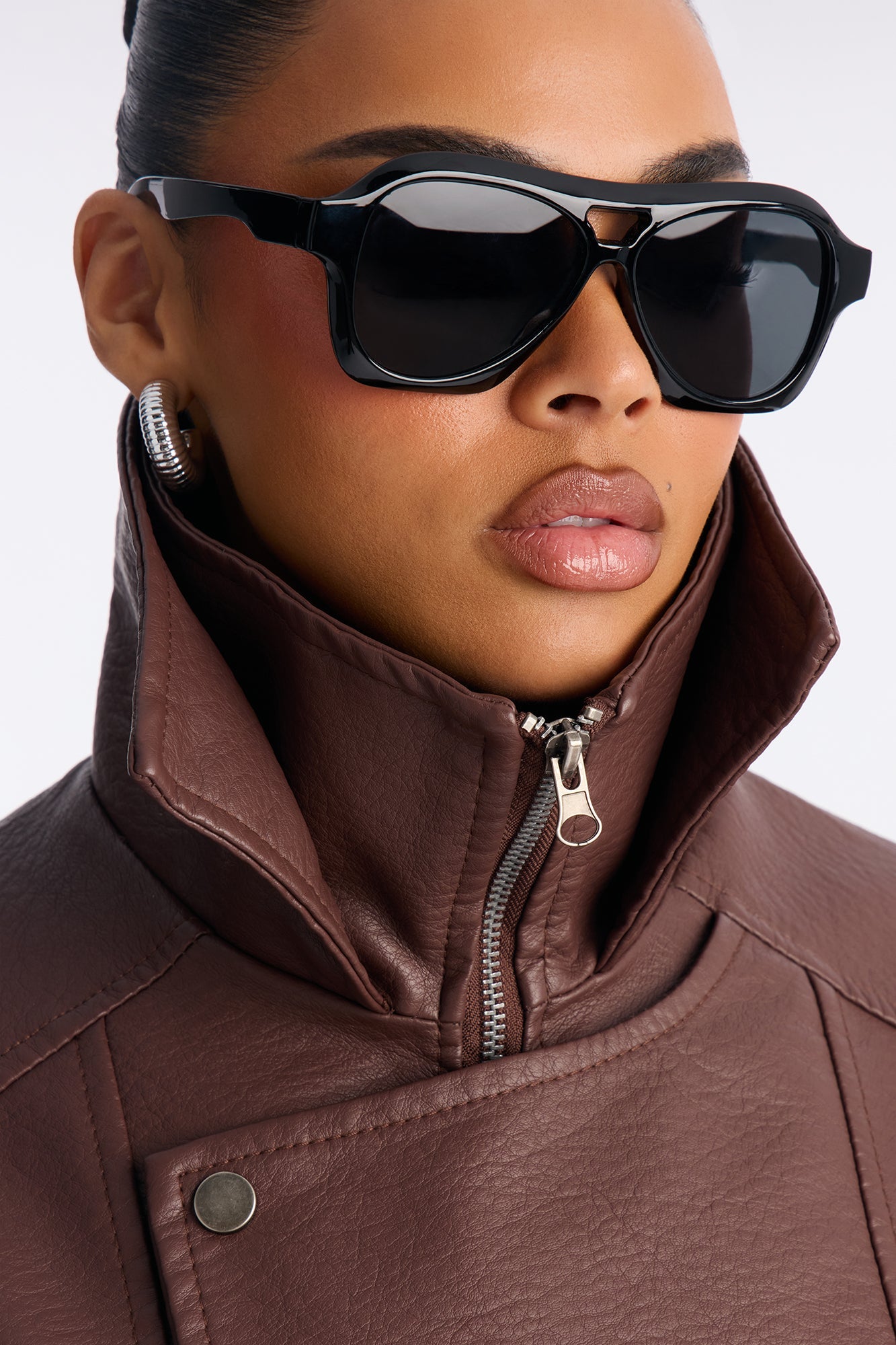 Harlem Faux Leather Moto Jacket - Brown