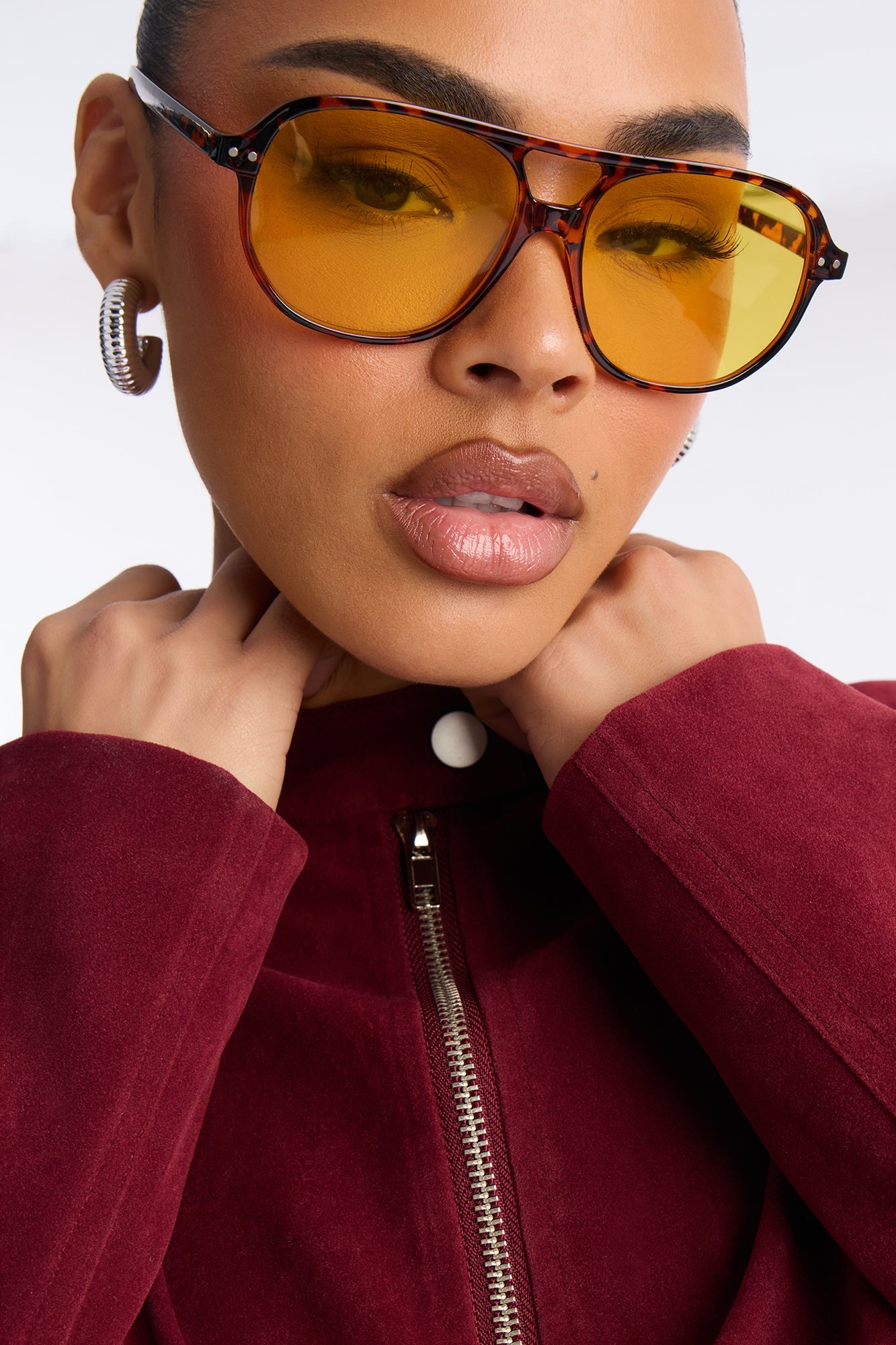 Blake Cropped Faux Suede Moto Jacket - Red