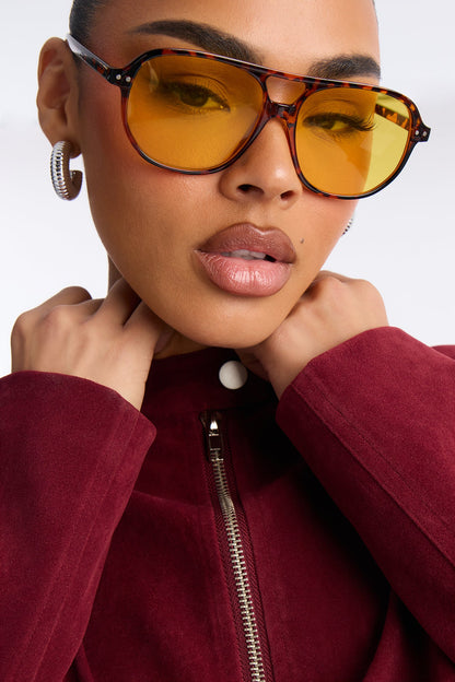 Blake Cropped Faux Suede Moto Jacket - Red