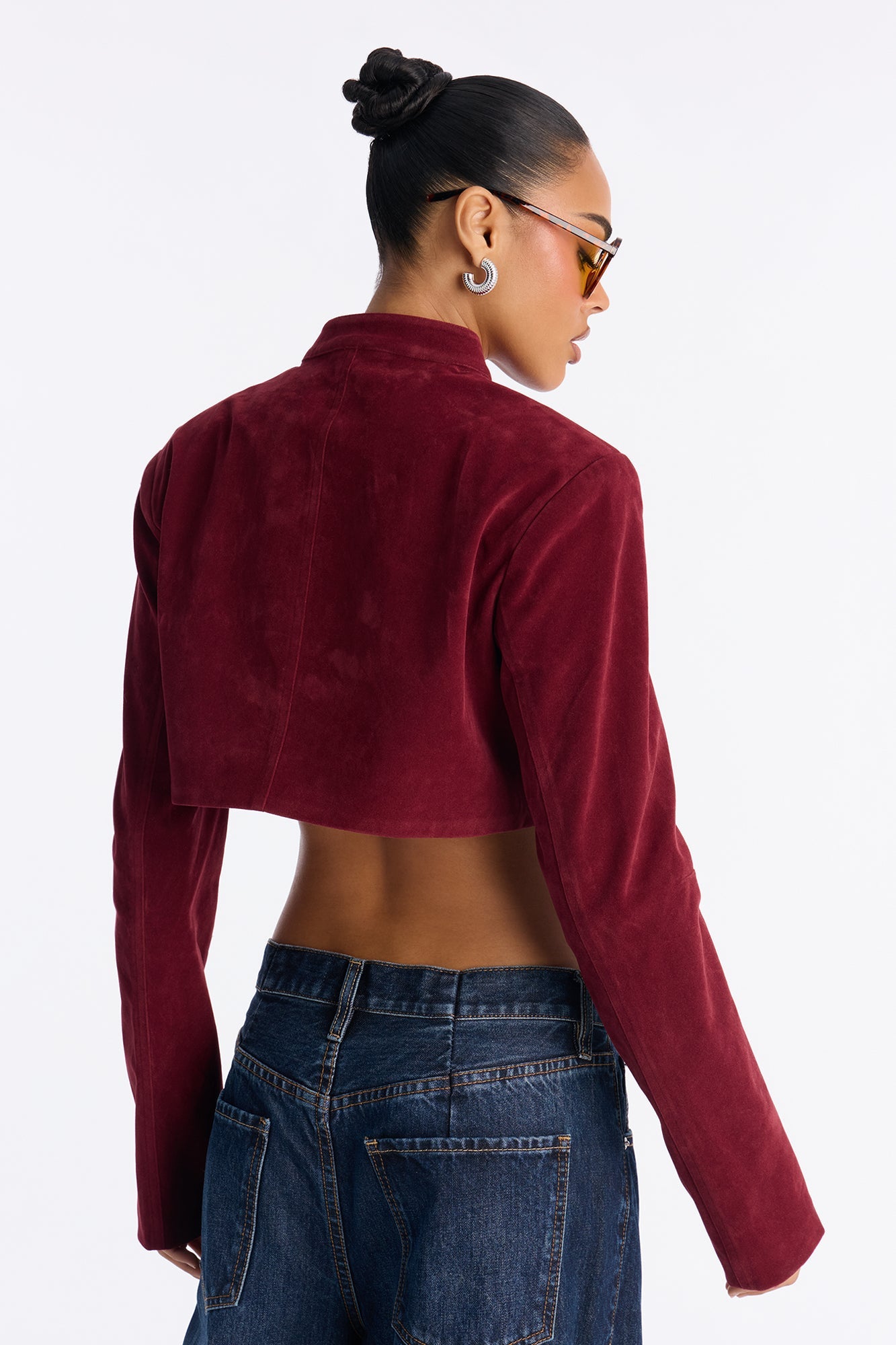 Blake Cropped Faux Suede Moto Jacket - Red