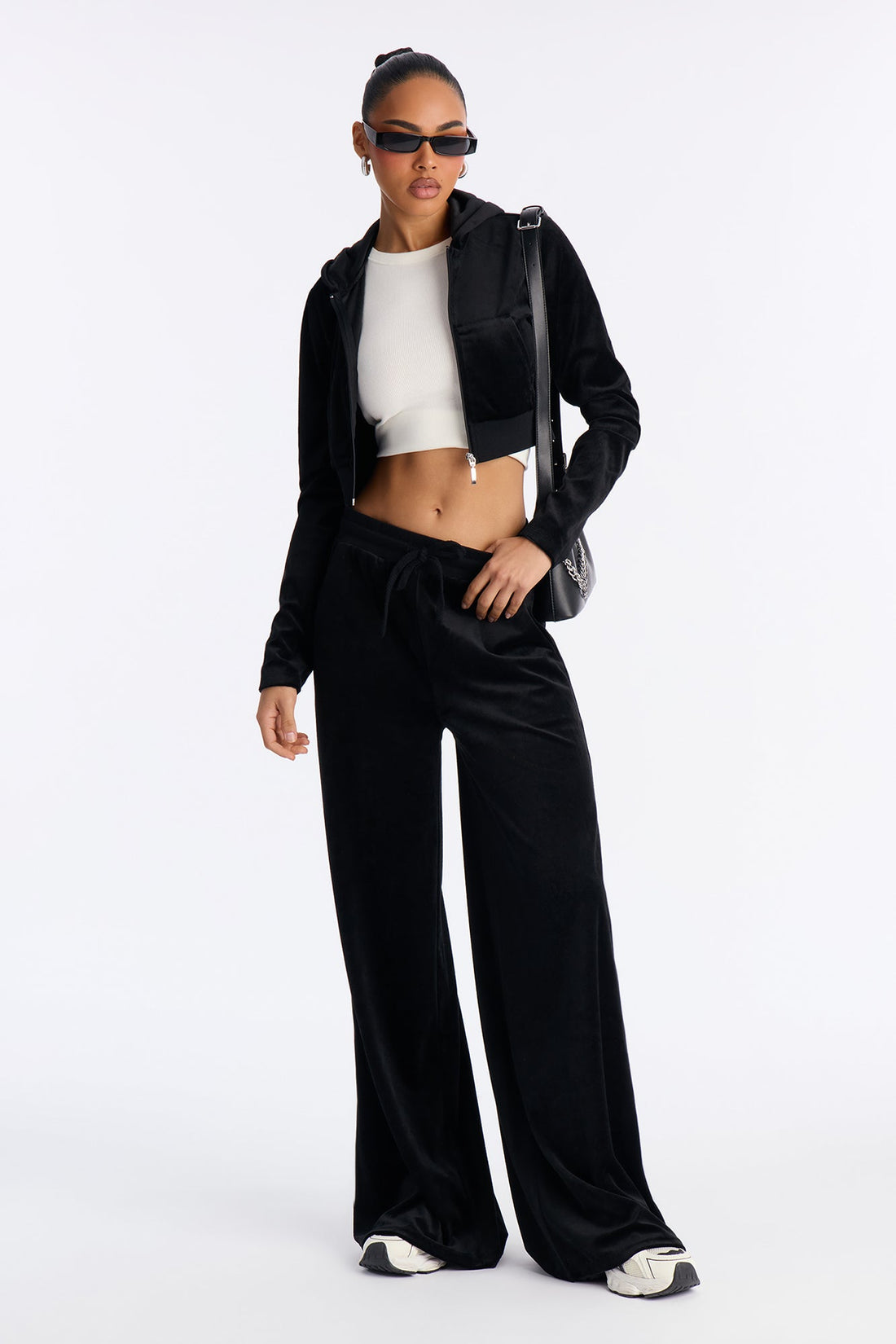The Original Trendsetter Wide Leg Velour Set - Black