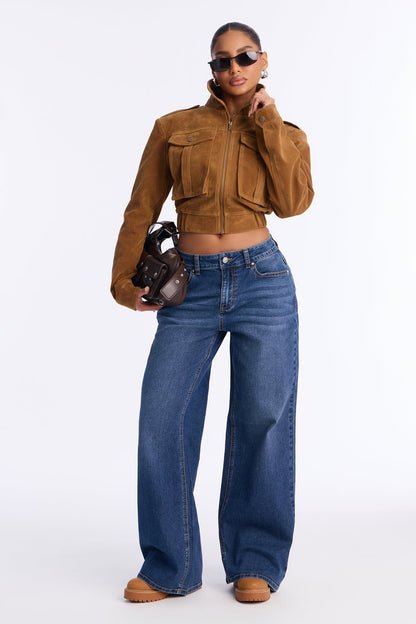 Lucia Mid Rise Stretch Wide Leg Jeans - Dark Wash