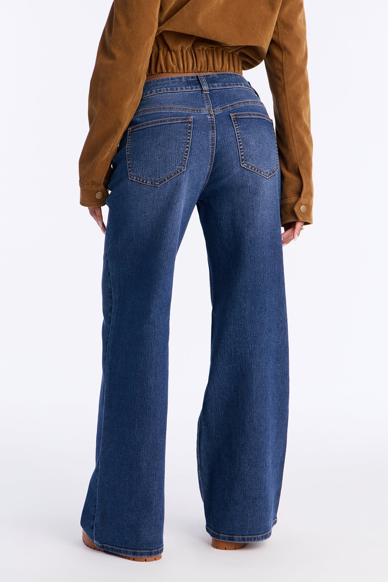 Lucia Mid Rise Stretch Wide Leg Jeans - Dark Wash