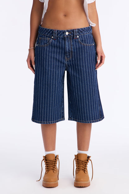 Legendary Striped Denim Jorts - Dark Wash