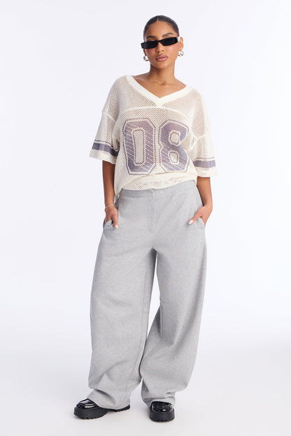 Juni Heavy Knit Jersey Barrel Leg Pant 31″ - Heather Grey