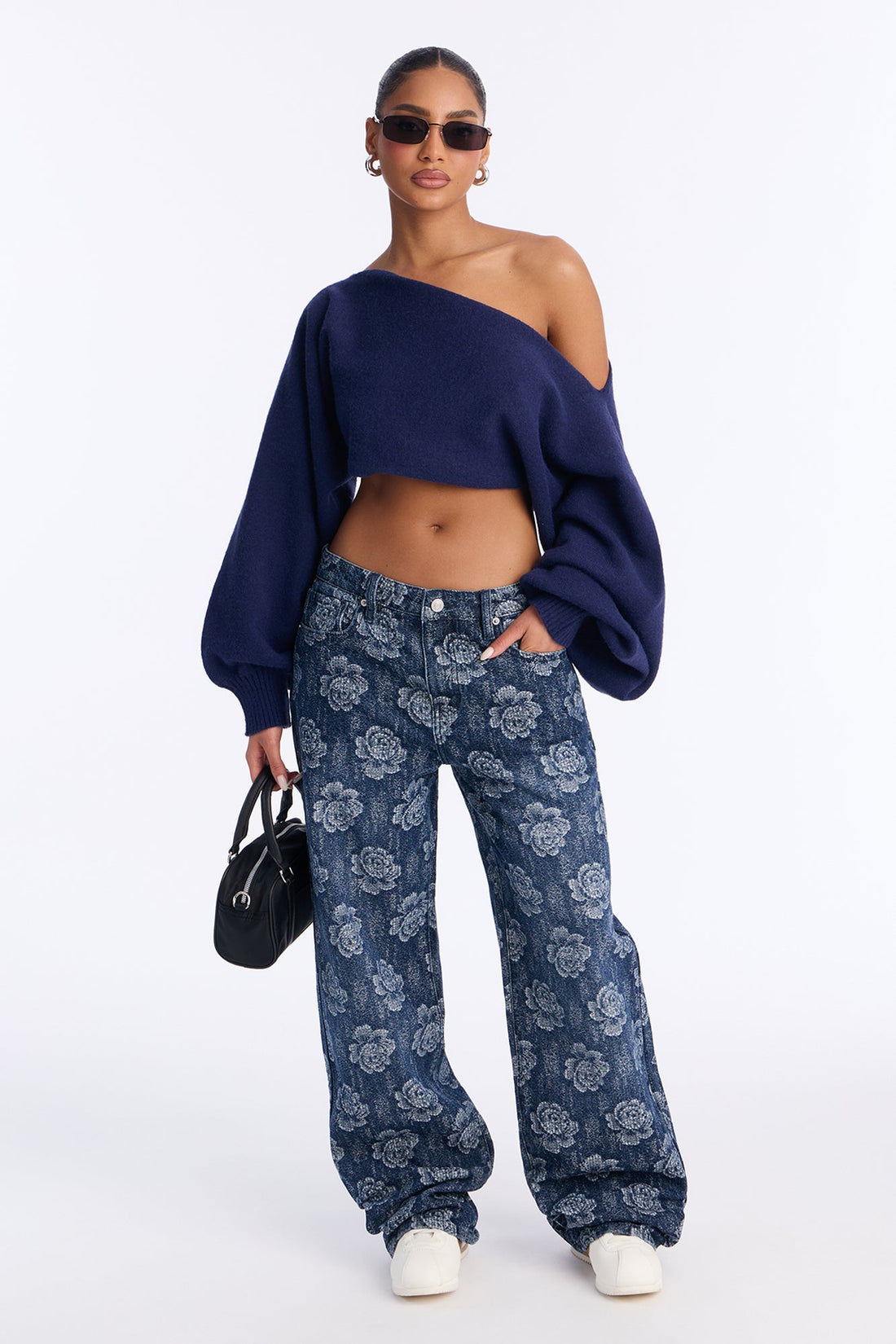 Smell The Roses Patterned Jeans - Dark Wash