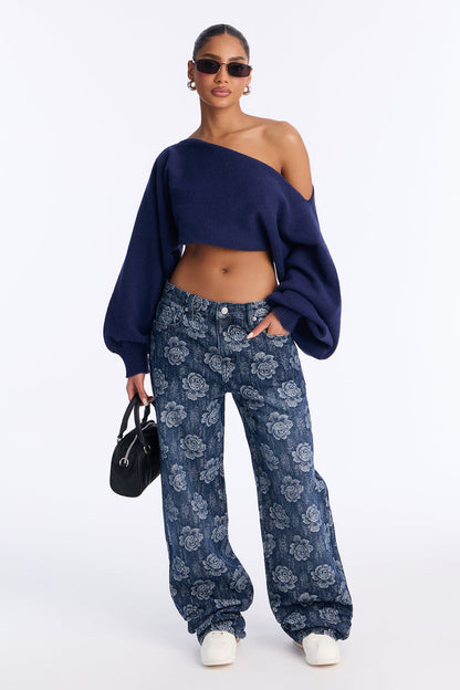 Smell The Roses Patterned Jeans - Dark Wash