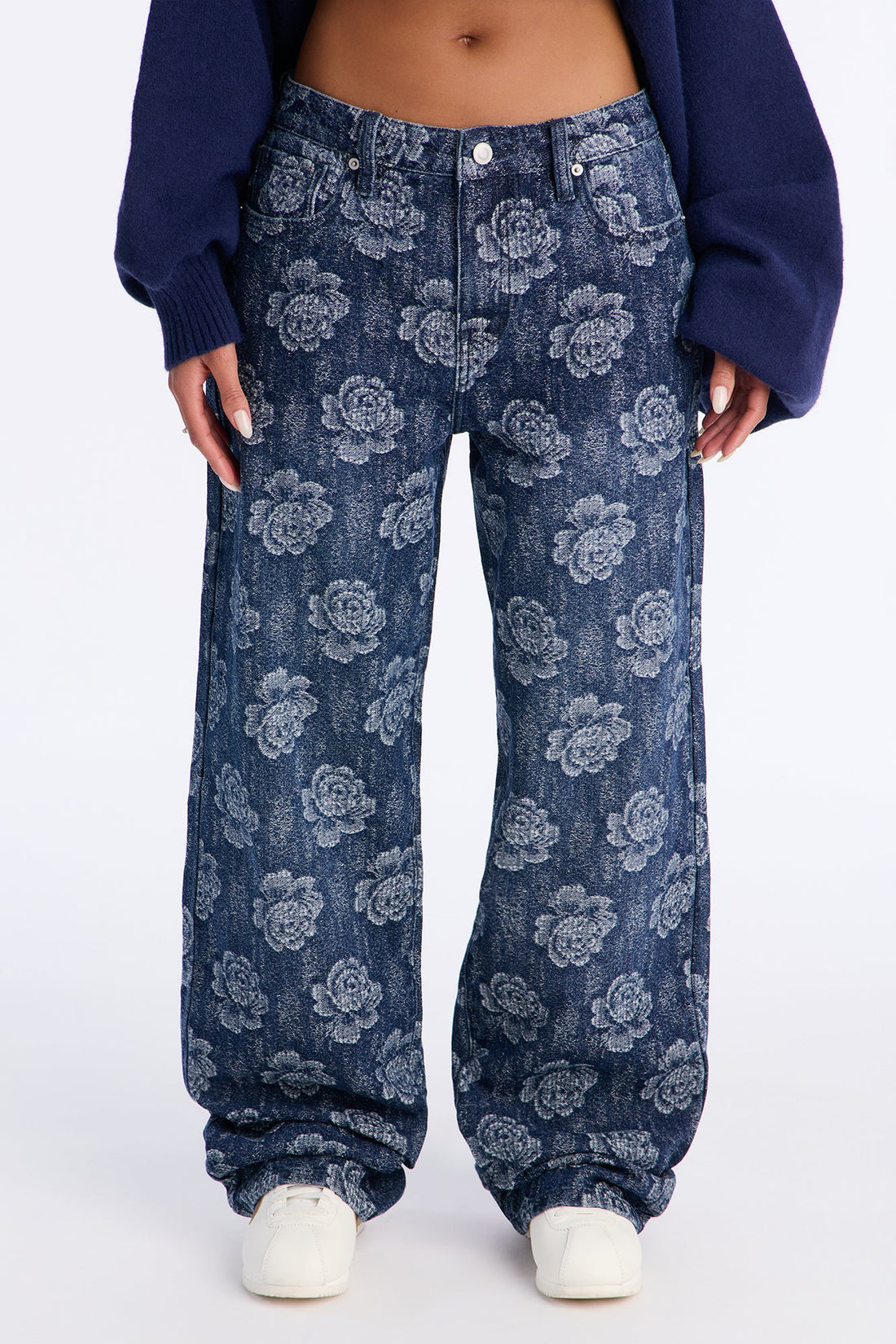 Smell The Roses Patterned Jeans - Dark Wash