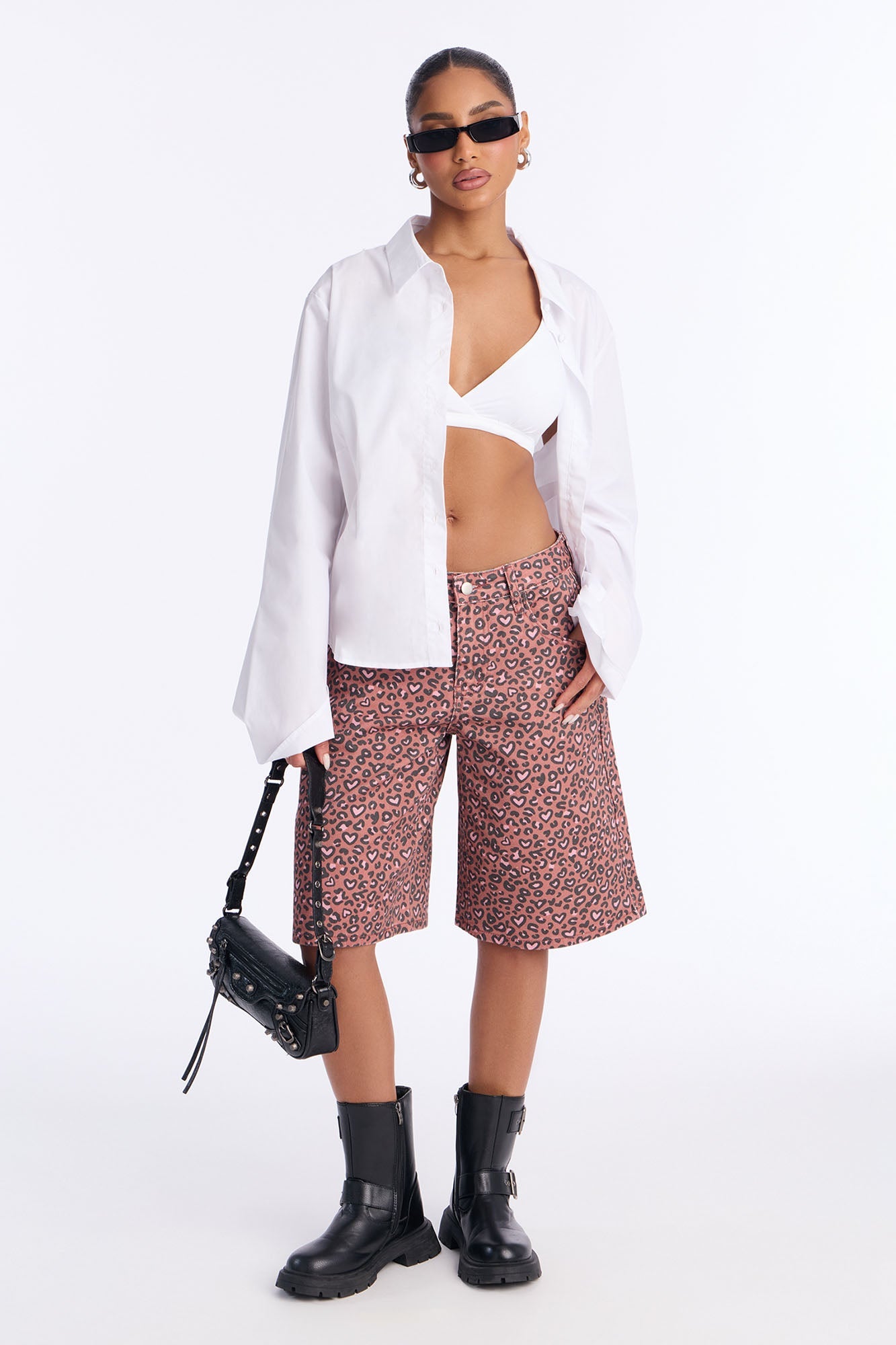 Wild At Heart Cheetah Print Denim Jorts - Pink/combo