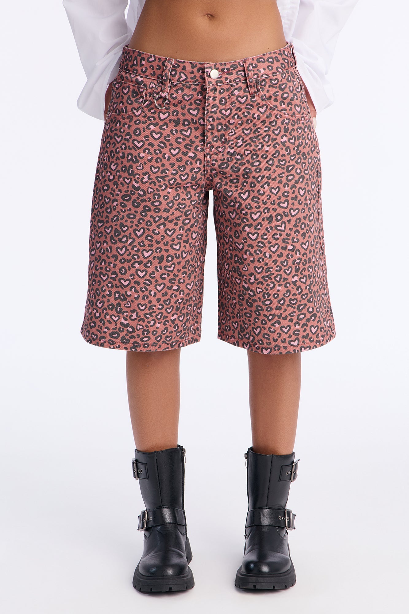 Wild At Heart Cheetah Print Denim Jorts - Pink/combo