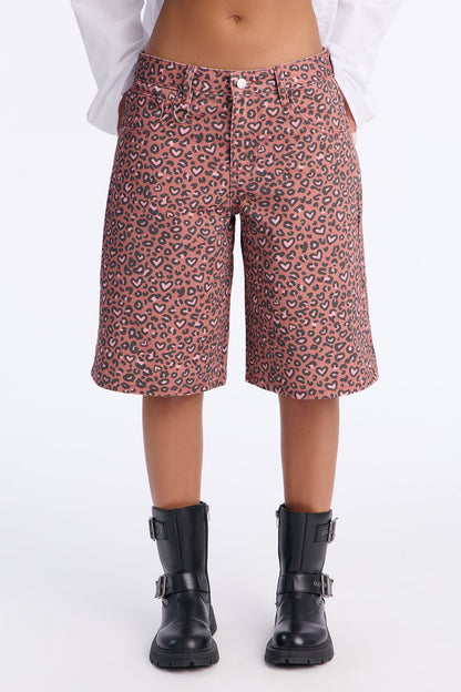Wild At Heart Cheetah Print Denim Jorts - Pink/combo
