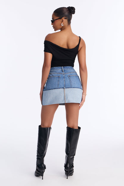 Alena Oversized Cuffed Hem Denim Mini Skirt - Medium Wash