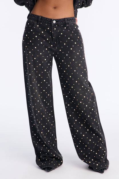 Full On Fabulous Embellished Wide Leg Jeans - Black Wash